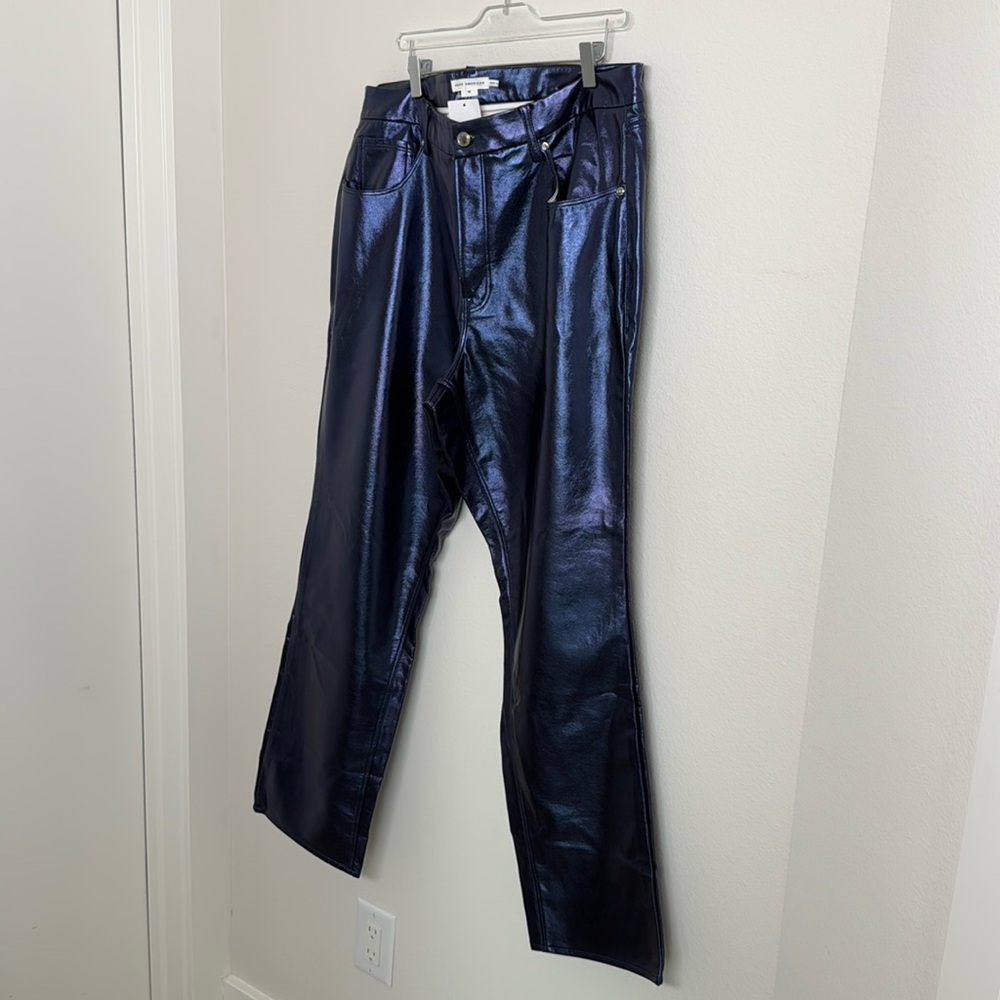 GOOD AMERICAN Good Icon Metallic Faux Leather Pants Sz 16